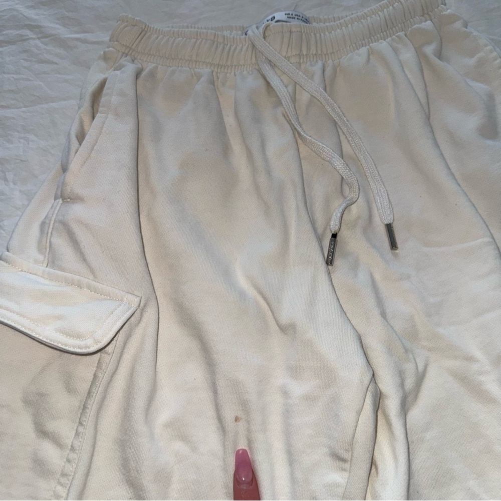 Bershka Cream Cargo Joggers Drawstring Sweatpants S - Picture 3 of 7